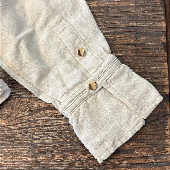 Karen Millen Off-White Linen Blend Button-Down Contrast Piping Size 6  EUC - Picture 4 of 9